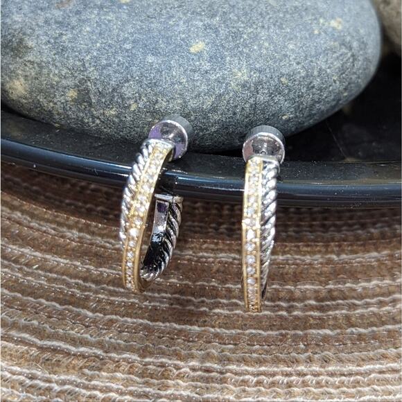 GOLD SILVER Two Tone Sparkle Twisted Rope Hoop Earrings - Picture 9 of 16
